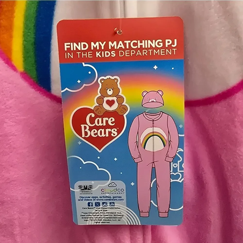 Nwt Toddler Girl's Care Bears Pink Blanket Sleeper Footed Pajama w Hat